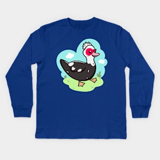 Kawaii Muscovy duck Kids Long Sleeve T-Shirt